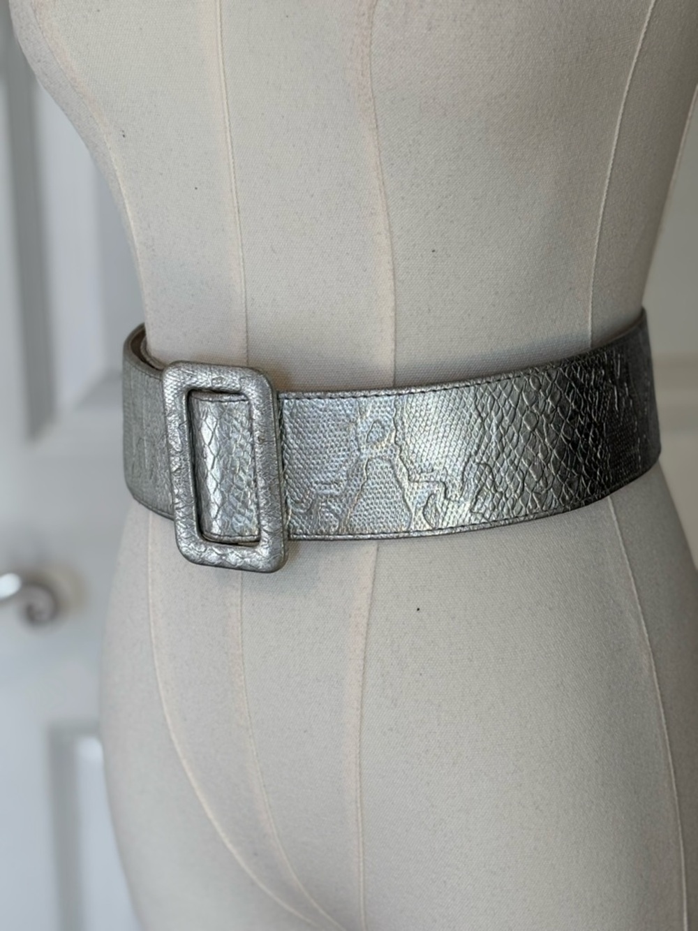 Bundle 2/$30! Vintage 90s Genuine Leather Metallic Silver Wide Belt